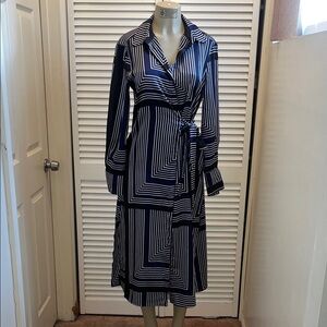 Mango Black and White Long Sleeve Dress